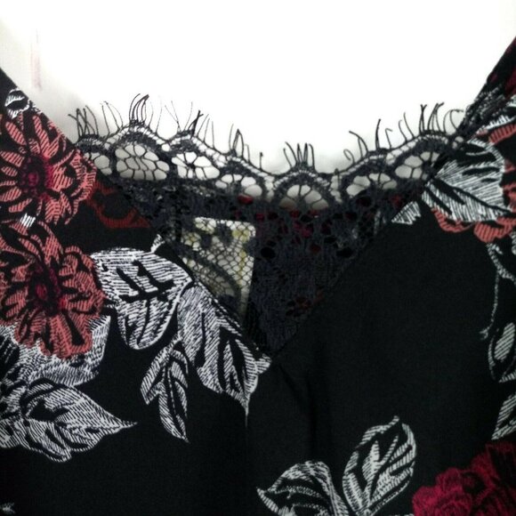 Japna Lounge Floral Crop Top Camisole Sz M Black Red Adjustable Spaghetti Straps - Picture 3 of 5